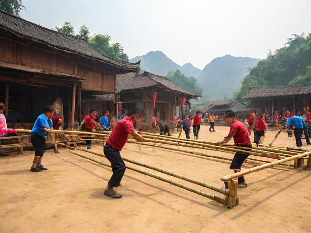 九游体育网站_ 乡村特色竹竿挤拔河，传承传统民俗运动，拔竹竿神器