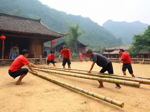 九游体育网站_ 乡村特色竹竿挤拔河，传承传统民俗运动，拔竹竿神器